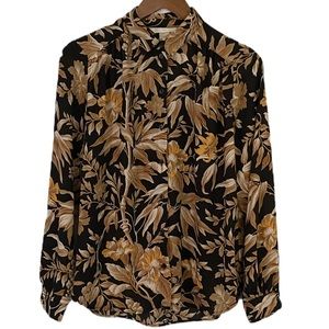 H&M Floral Summer Chiffon Long Sleeve Blouse Sz M